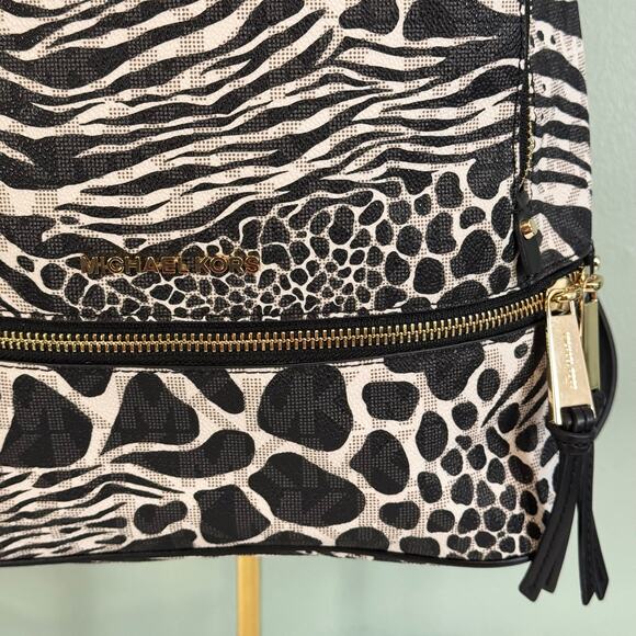 Michael Kors Backpack Handbag Womens Black White Zebra Print Signature Logo Zip main image 10